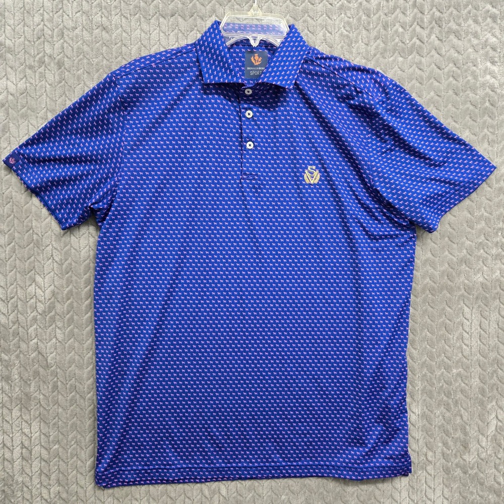 Donald Ross Sport Polo Shirt Men's M Blue Pink Dog Print Golf Casual‎